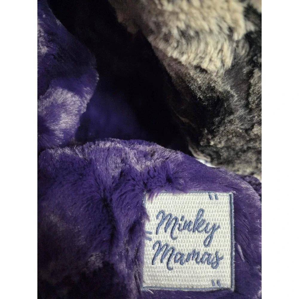 Minky Mamas Patchwork Luxe Minky Blanket 78x57 Purple Black Hide Plush Throw